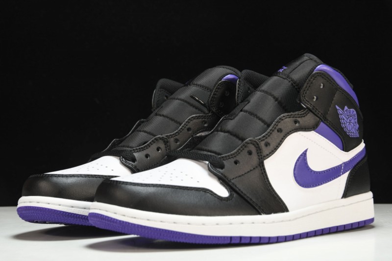 Jordan 1 Mid White Black Purple