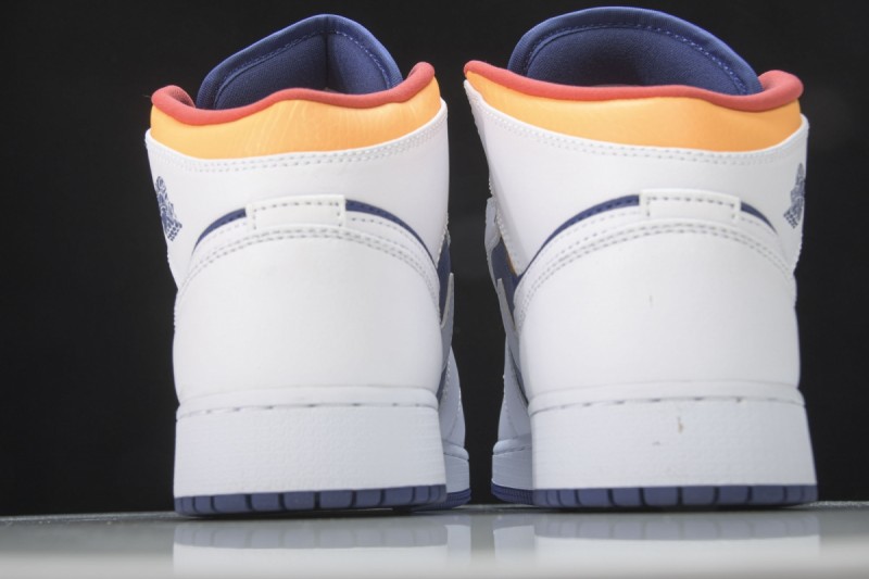 Jordan 1 Mid White Laser Orange Deep Royal Blue