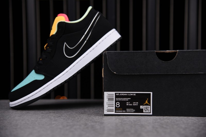 Jordan 1 Low Black Aurora Green Laser Orange