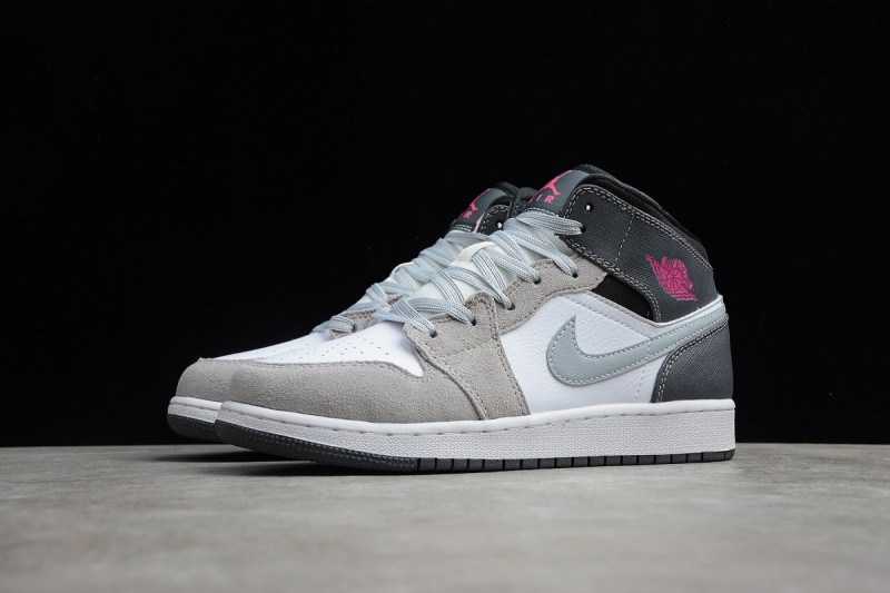 Jordan 1 Mid White Grey Hyper Pink