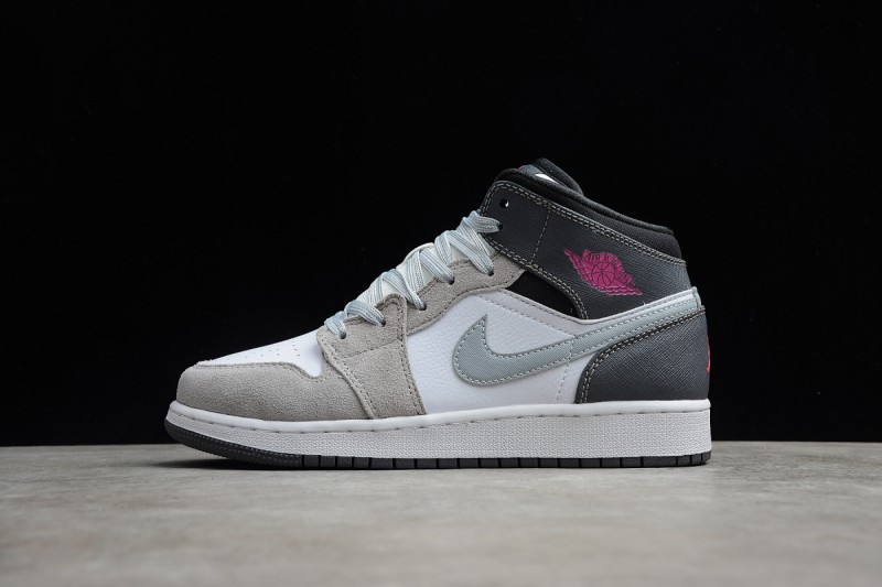 Jordan 1 Mid White Grey Hyper Pink