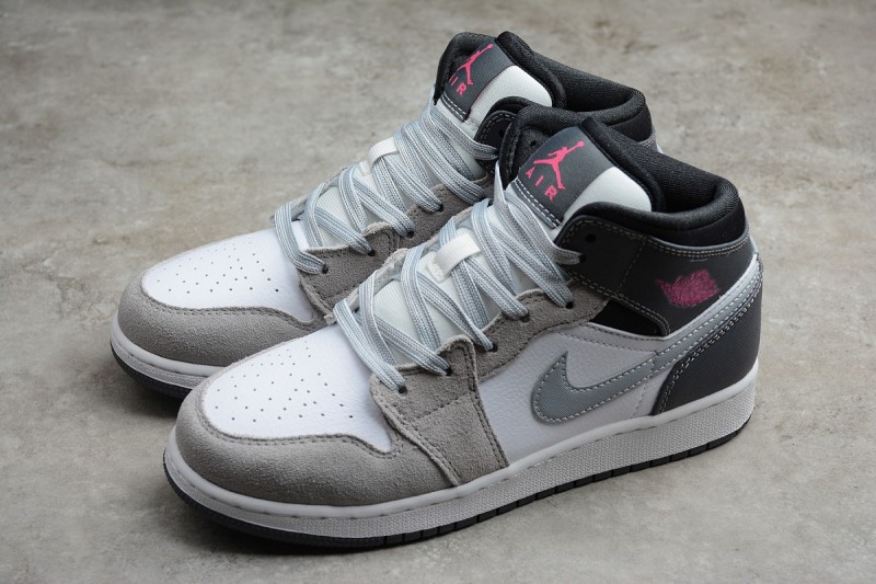 Jordan 1 Mid White Grey Hyper Pink