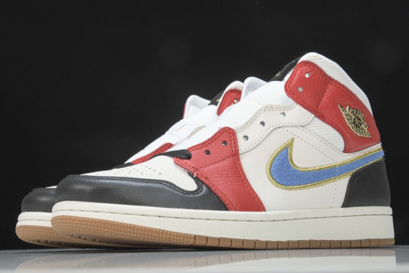 Jordan 1 Mid Sail Red Black Blue