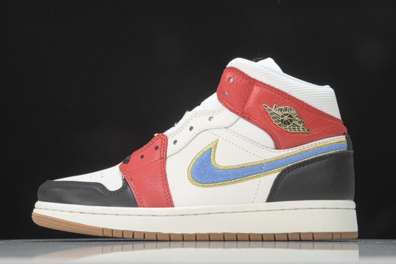 Jordan 1 Mid Sail Red Black Blue