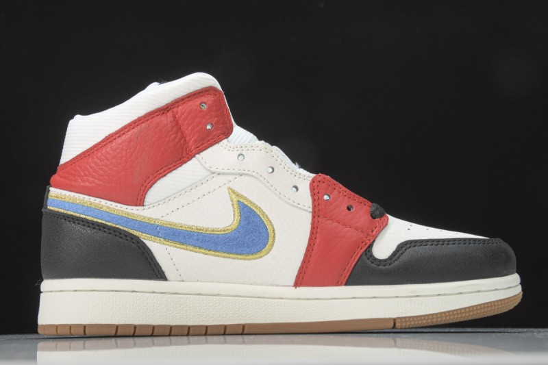 Jordan 1 Mid Sail Red Black Blue