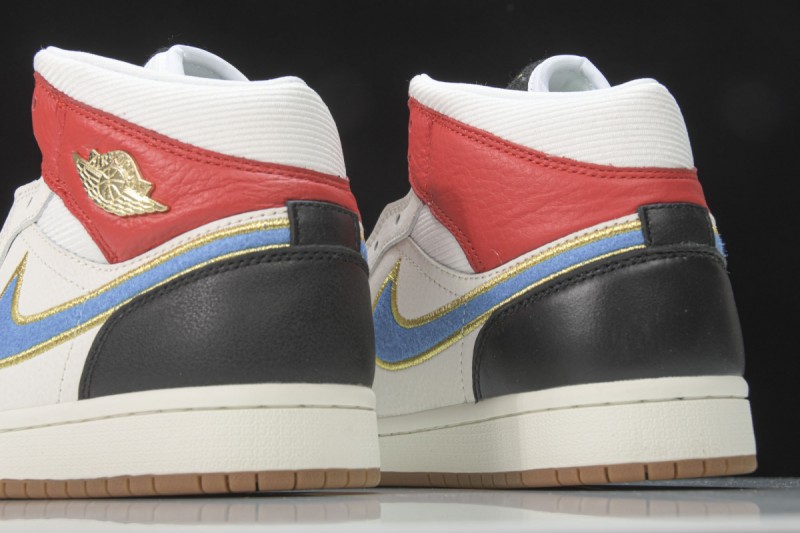 Jordan 1 Mid Sail Red Black Blue