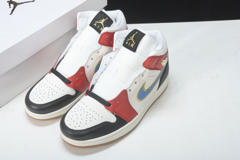 Jordan 1 Mid Sail Red Black Blue