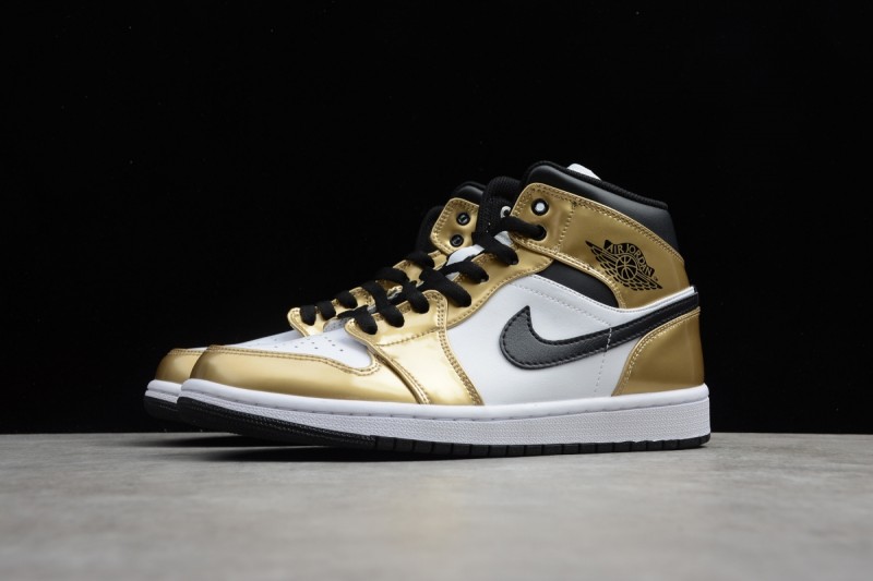 Jordan 1 Mid Metallic Gold Black White