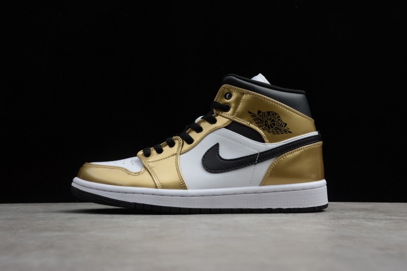 Jordan 1 Mid Metallic Gold Black White