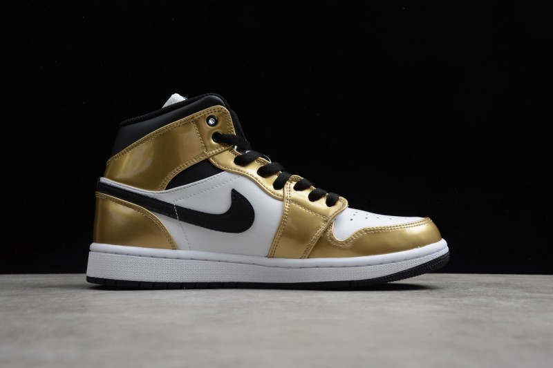 Jordan 1 Mid Metallic Gold Black White