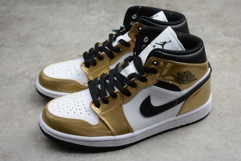 Jordan 1 Mid Metallic Gold Black White