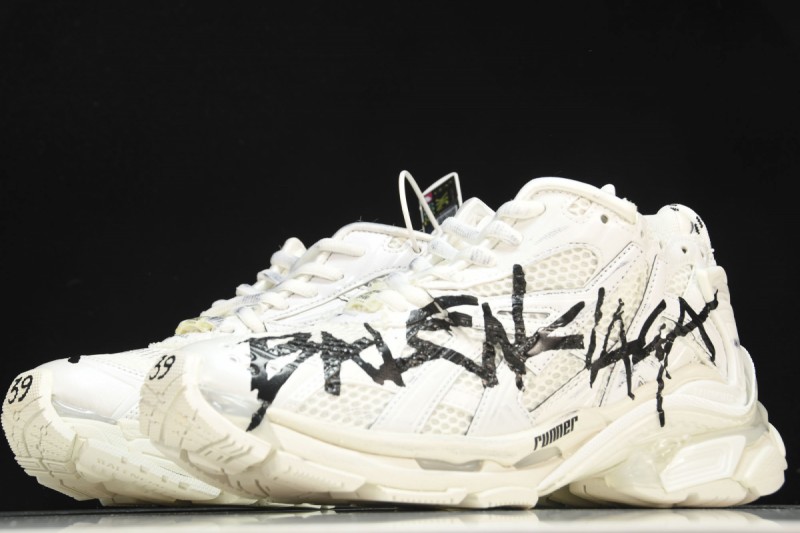 Balenciaga Graffiti Runner Sneakers in White/Black