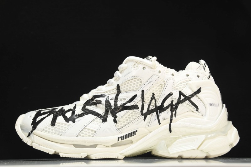 Balenciaga Graffiti Runner Sneakers in White/Black