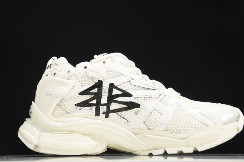 Balenciaga Graffiti Runner Sneakers in White/Black