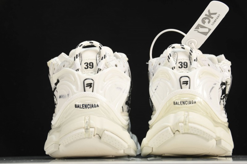 Balenciaga Graffiti Runner Sneakers in White/Black