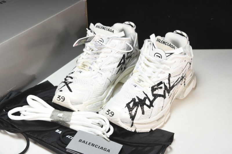 Balenciaga Graffiti Runner Sneakers in White/Black