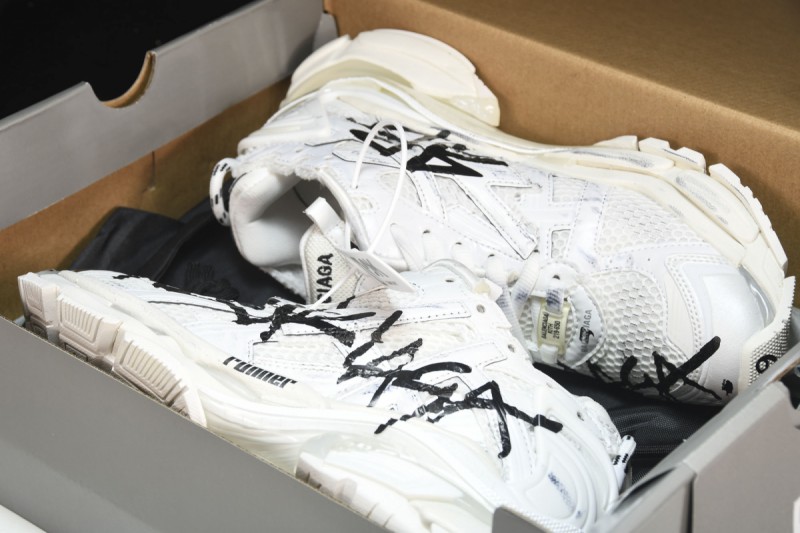 Balenciaga Graffiti Runner Sneakers in White/Black