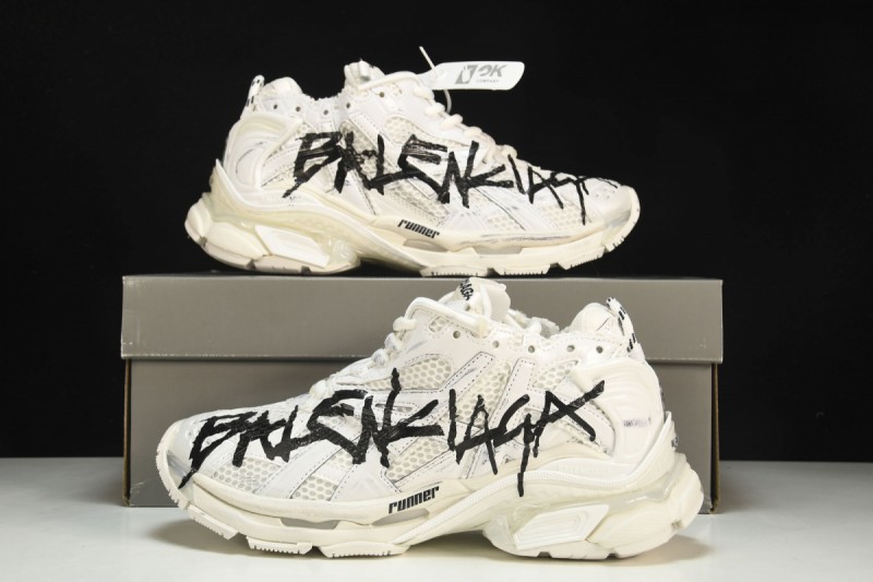 Balenciaga Graffiti Runner Sneakers in White/Black